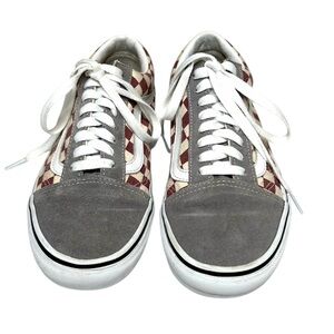 VANS Old Skool Checkerboard Sneakers Burgundy Gray Suede Size 6.5
